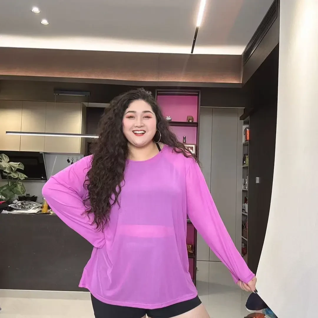 励志女孩大码网纱美背圆领瑜伽网纱长袖SY-2656