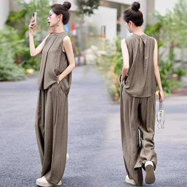 时尚减龄高级感无袖套装女夏装新款气质休闲阔腿裤两件套洋气女装
