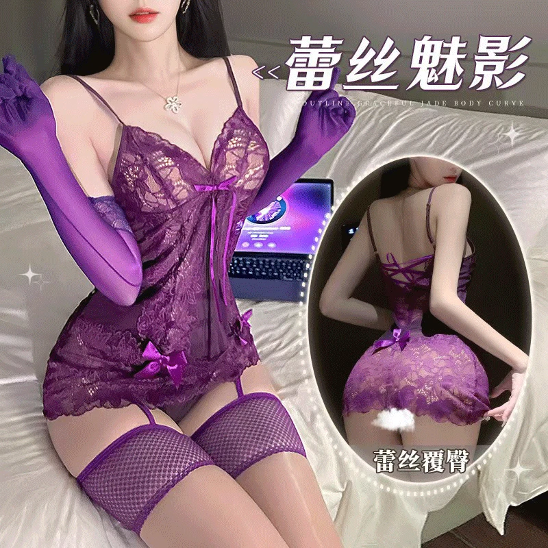 新款性感深V内衣显瘦睡裙纯欲韵味包臀蕾丝吊带绑带睡衣套装纯欲