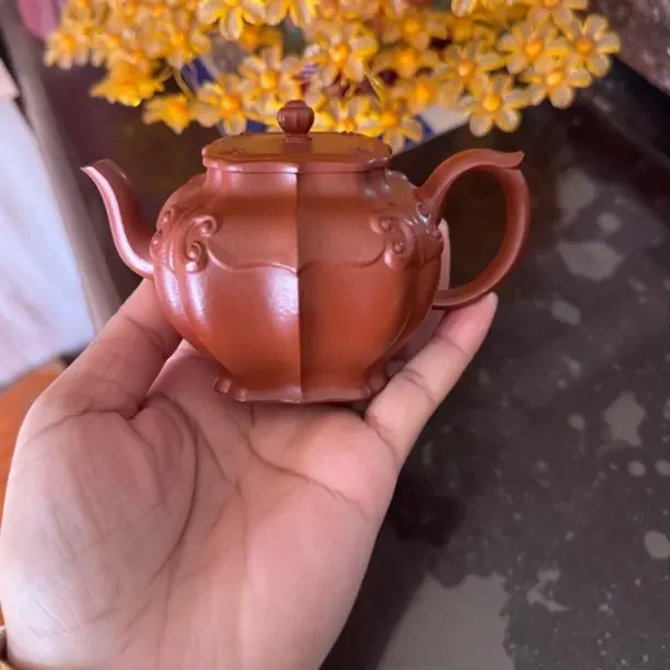 宜兴紫砂 赵庄朱泥 锦绣如意 精工半手 容量160 cc