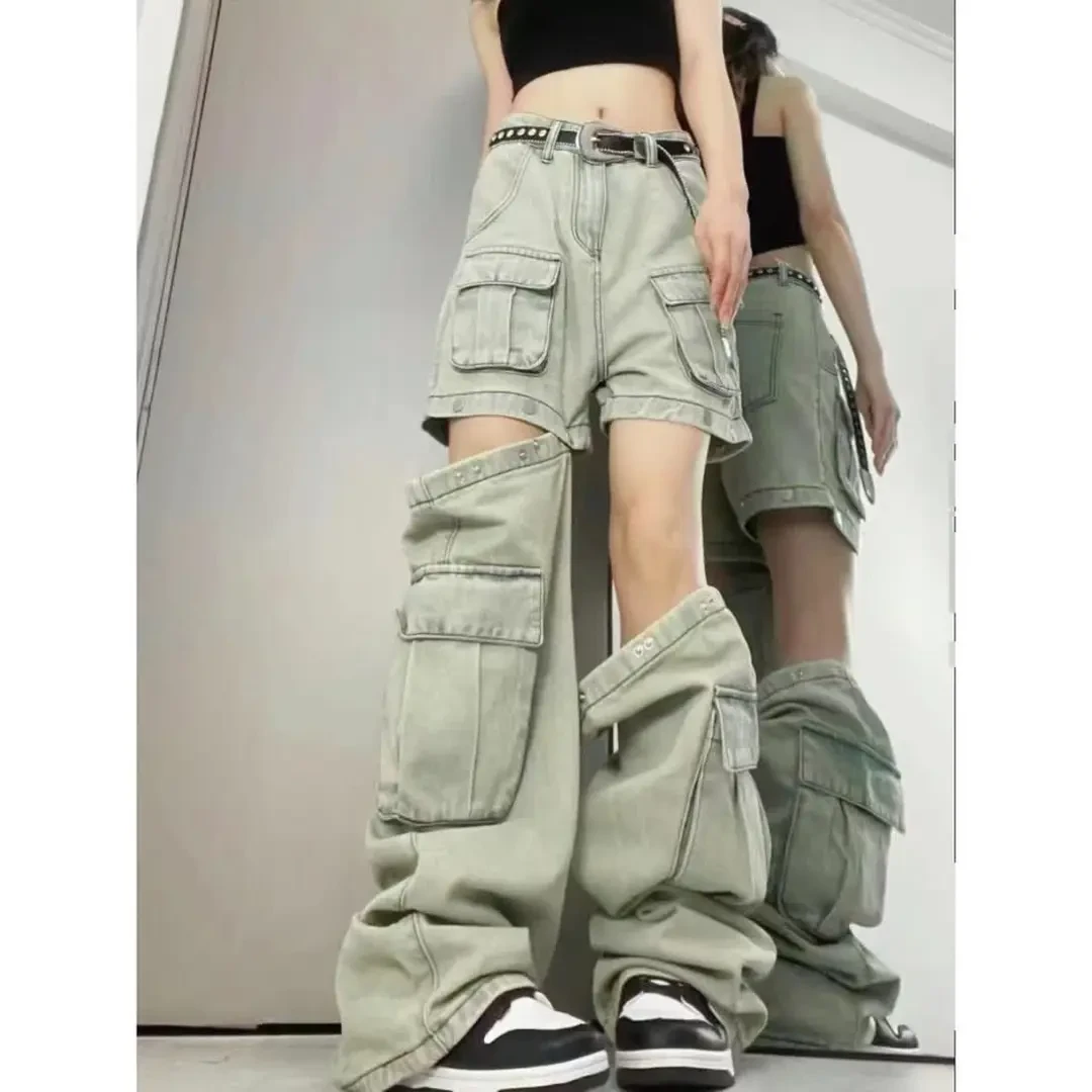 2025可拆卸设计感美式工装牛仔裤男女春秋季2025炸街潮款裤子女