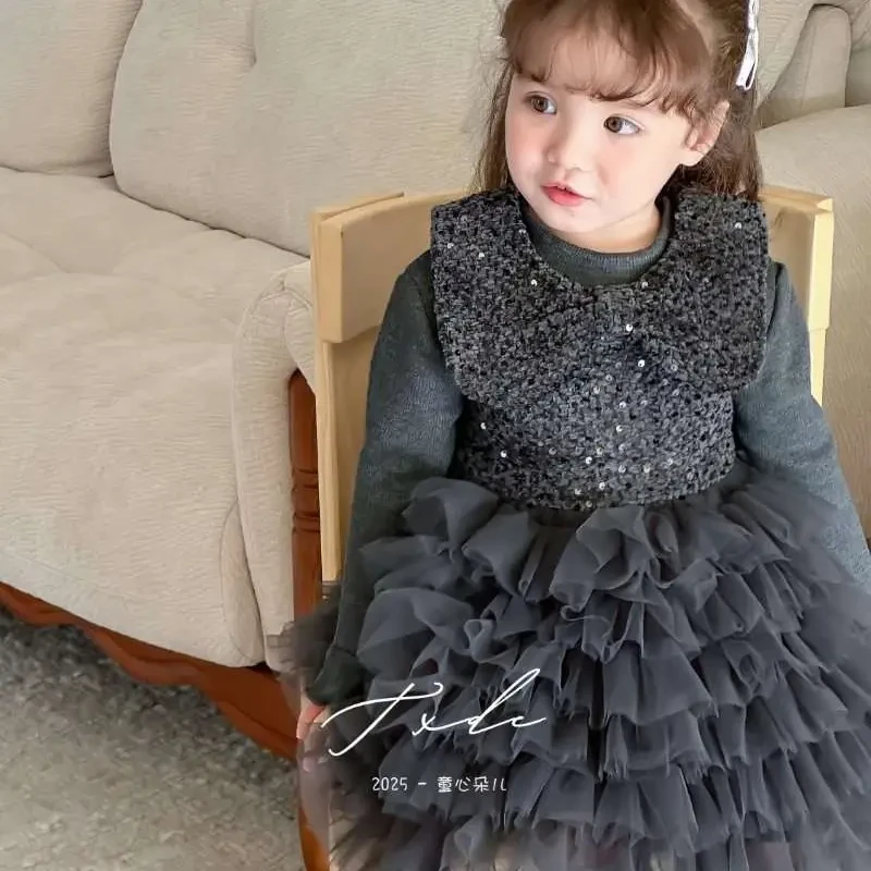 女童秋冬加绒法式公主风套装连衣裙洋气时髦生日礼服冬