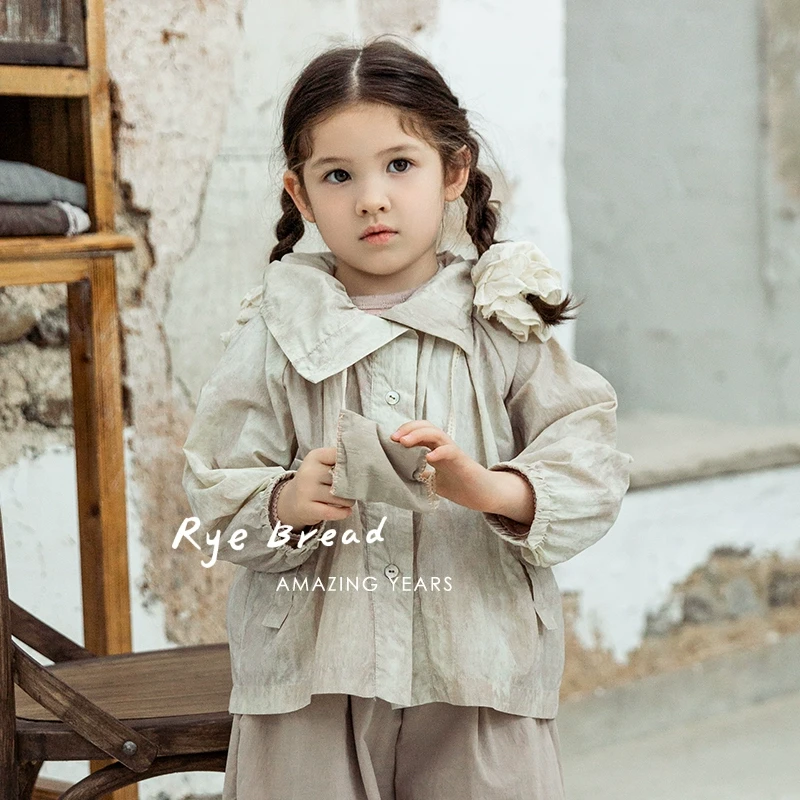 ryebread/黑面包童装 女小童复古翻领设计防晒外套 5春