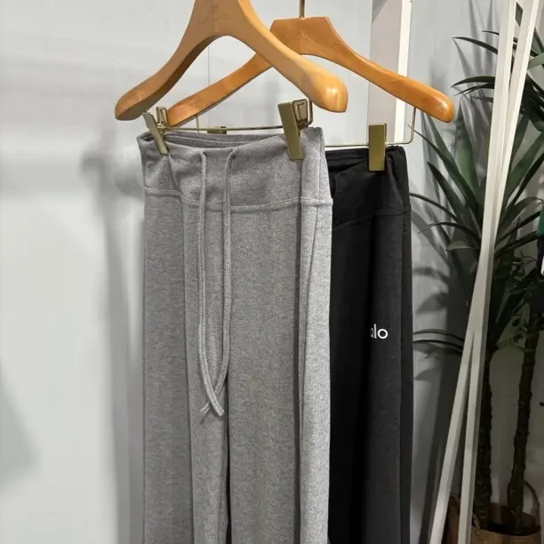 ALO女士高腰垂感磨毛提臀休闲阔腿裤