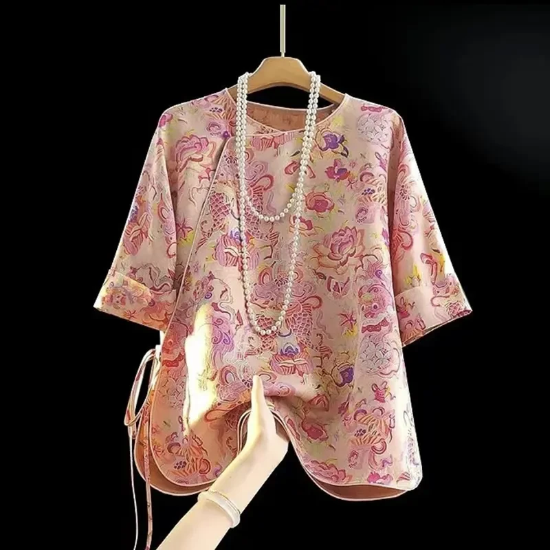 新中式真 丝衬衫短袖女夏季新款改良唐装斜襟国风上衣桑蚕 丝衬衣