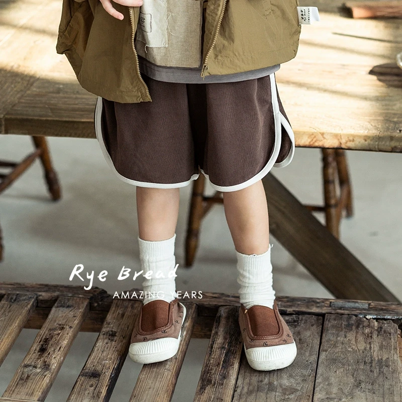 ryebread/黑面包童装 韩系撞色拼接女小童中裤休闲短裤5夏