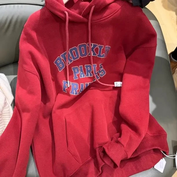 冬季女装时尚红色加厚加绒时尚红卫衣卡通动漫加绒字母韩版