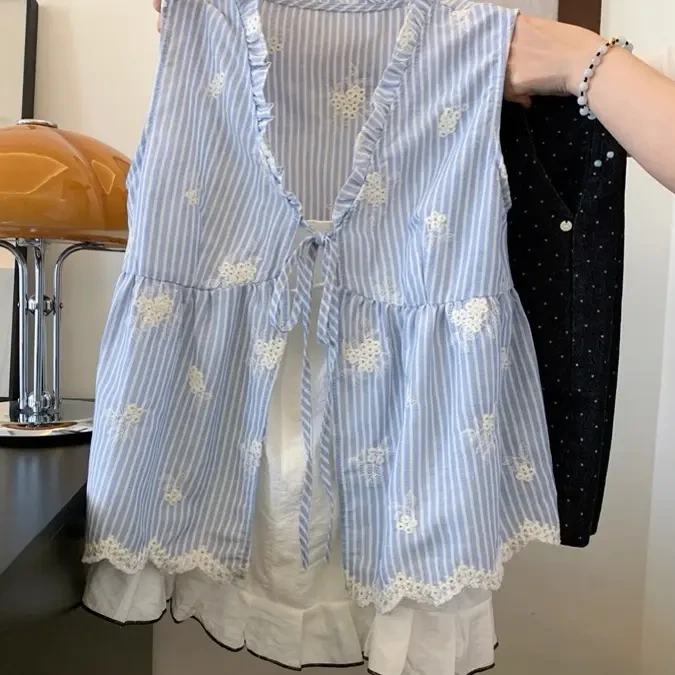 【简瑷女装】E新款条纹无袖真两件上衣3093