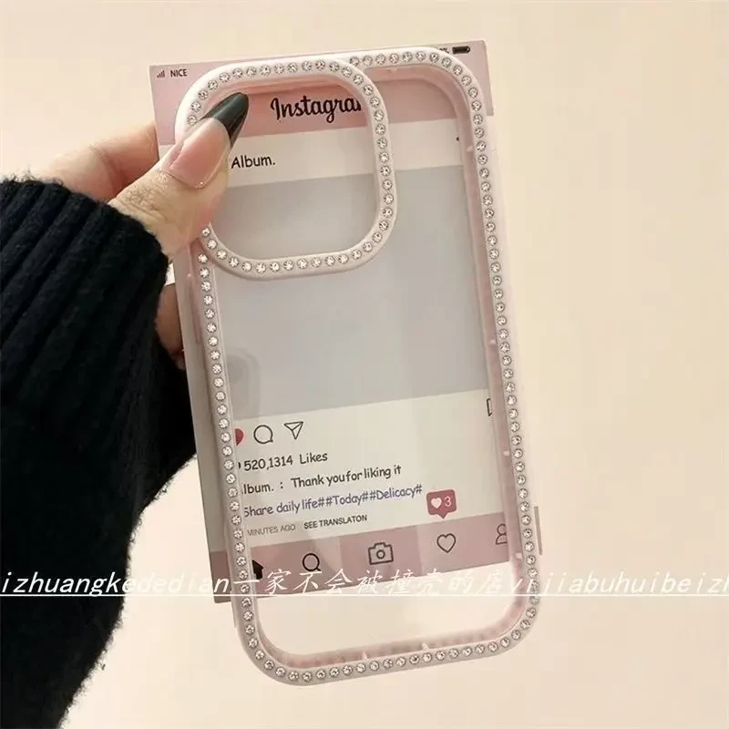 轻奢简约水钻边框适用16promax手机壳iphone15透明14高级感13