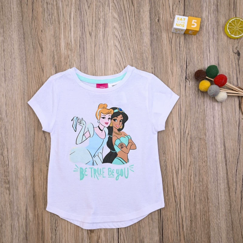 外贸欧美 夏季女童棉质短袖T恤女宝夏款可爱卡通圆领上衣套头衫