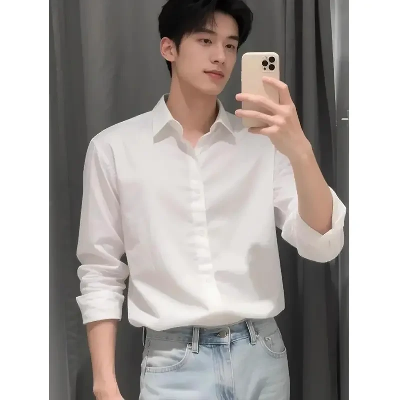 白色冰丝长袖衬衫男款夏季薄款高级感夏季男士薄款长袖冰丝衬衫