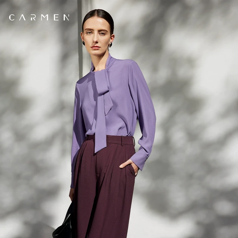 卡蔓高端大牌进口醋酸衬衫女上衣25春季高级感轻奢飘带领职业衬衣