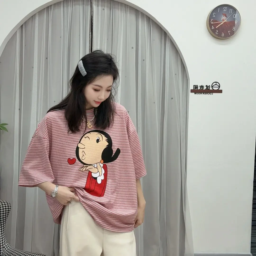 【木子家】卡通印花宽松百搭针织短袖T恤女慵懒显瘦