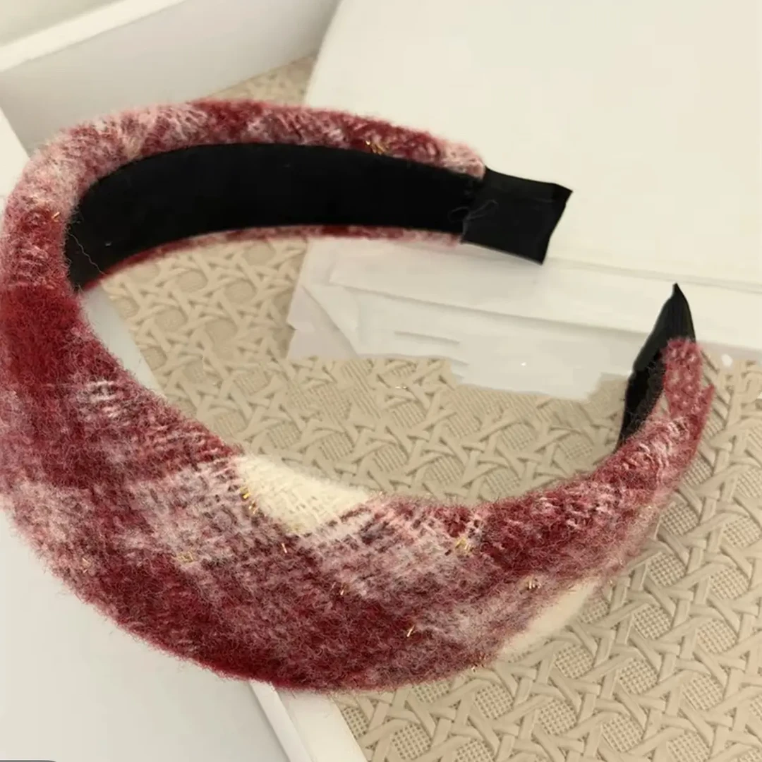 新年红格纹毛呢宽边发箍女秋冬高级感高颅顶头箍气质百搭发卡头饰