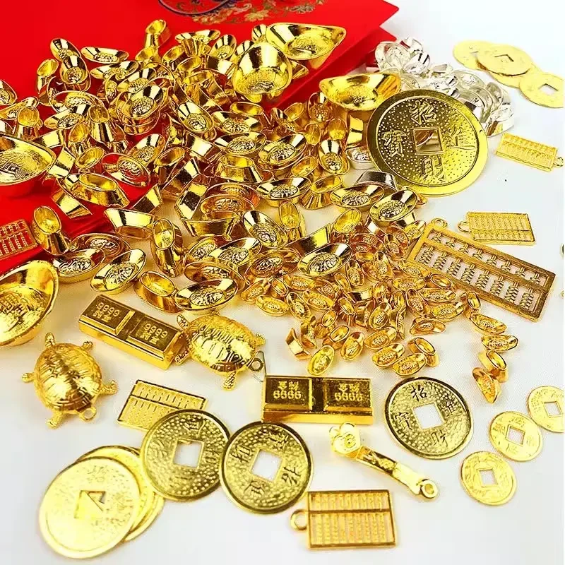 硬币摇钱发财树DIY材料包黄水晶合金币铜钱招财进宝迷你小元宝