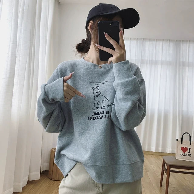 西高地狗狗印花套头圆领卫衣女春季2025新款宽松显瘦休闲上衣春秋