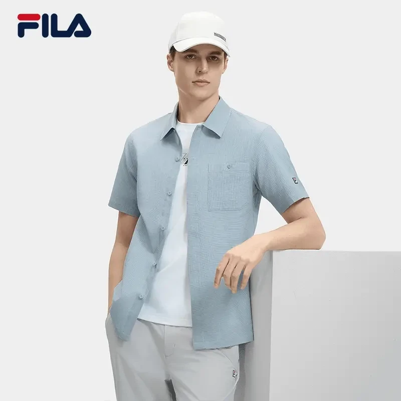 FILA/斐乐男士夏季条纹肌理衬衫高级感休闲运动短袖F11M431401F