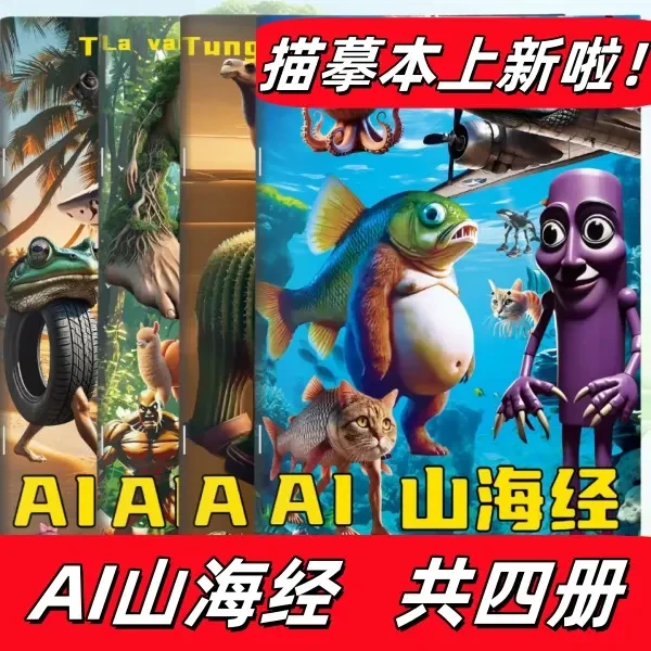 ai山海经描摹本外国ai儿童线稿手绘本木棍人通通通简笔线稿图色本