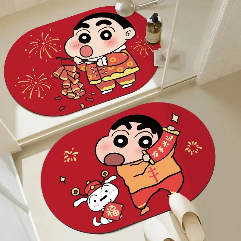 小新卡通浴室吸水地垫硅藻泥卫生间门口防滑脚垫厕所喜庆地垫Q665