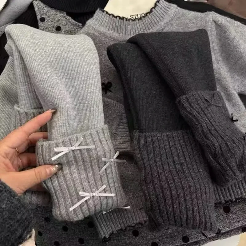 女童加绒加厚打底裤冬季新款一体绒洋气蝴蝶结堆堆裤