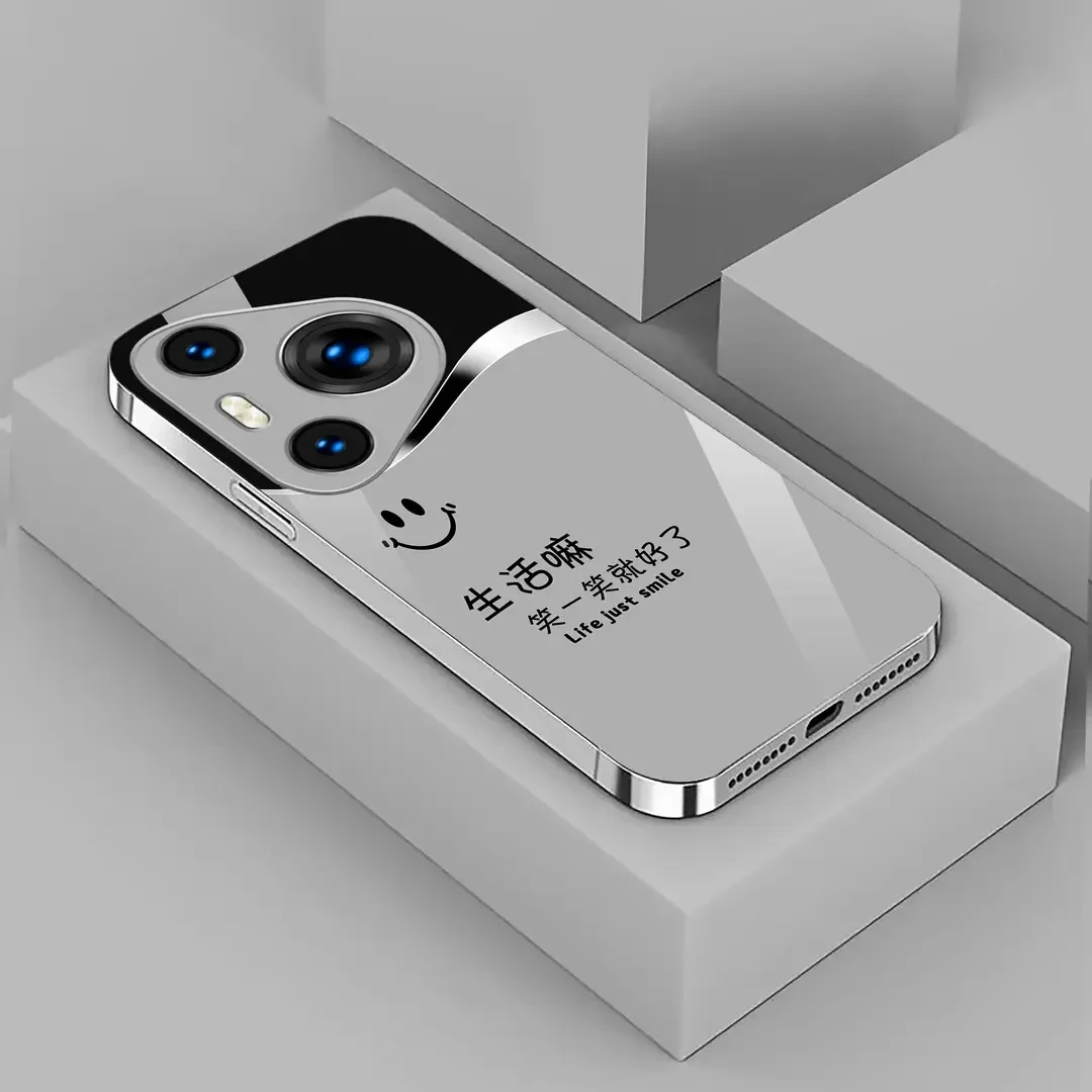 适用华为Pura70 Pro高档手机壳简约金漆玻璃裸机手感励志保护套男