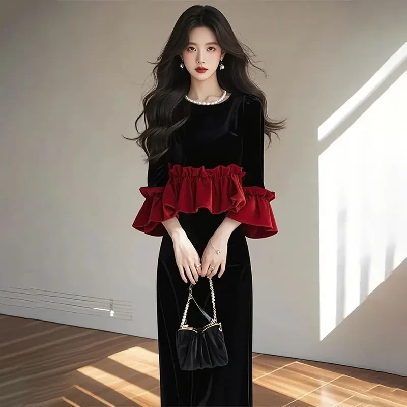 4394春季新款女装贵气穿搭法式小香风金半身裙