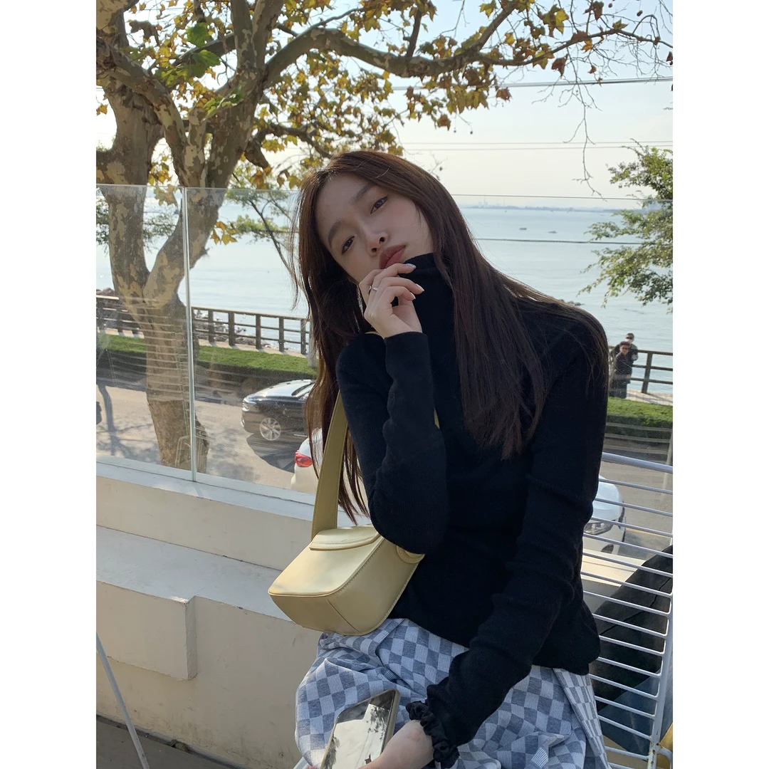 【孤品】  高领打底衫女秋冬温柔显瘦气质上衣91013