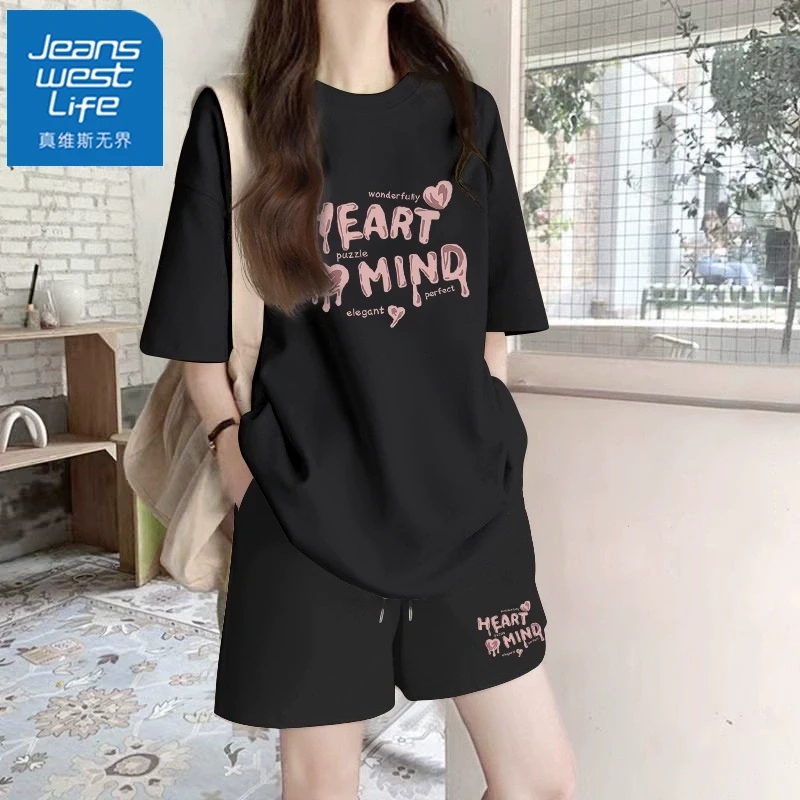 真维斯无界运动套装女夏季一整套穿搭2025年新款宽松短袖短裤两件