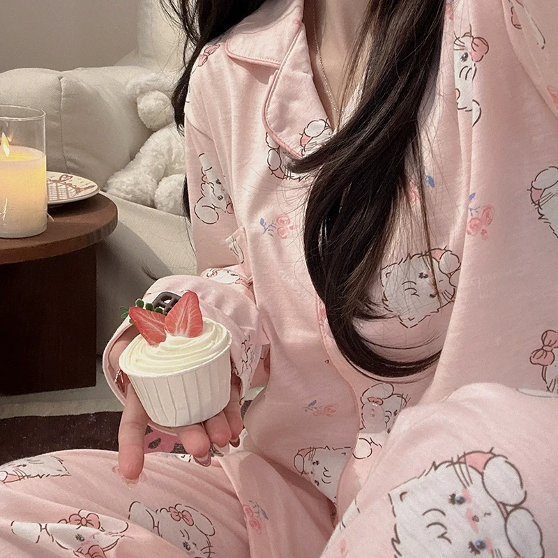 卡通ins风樱桃mikko睡衣女春秋季新款纯棉可爱长袖长裤家居服套装