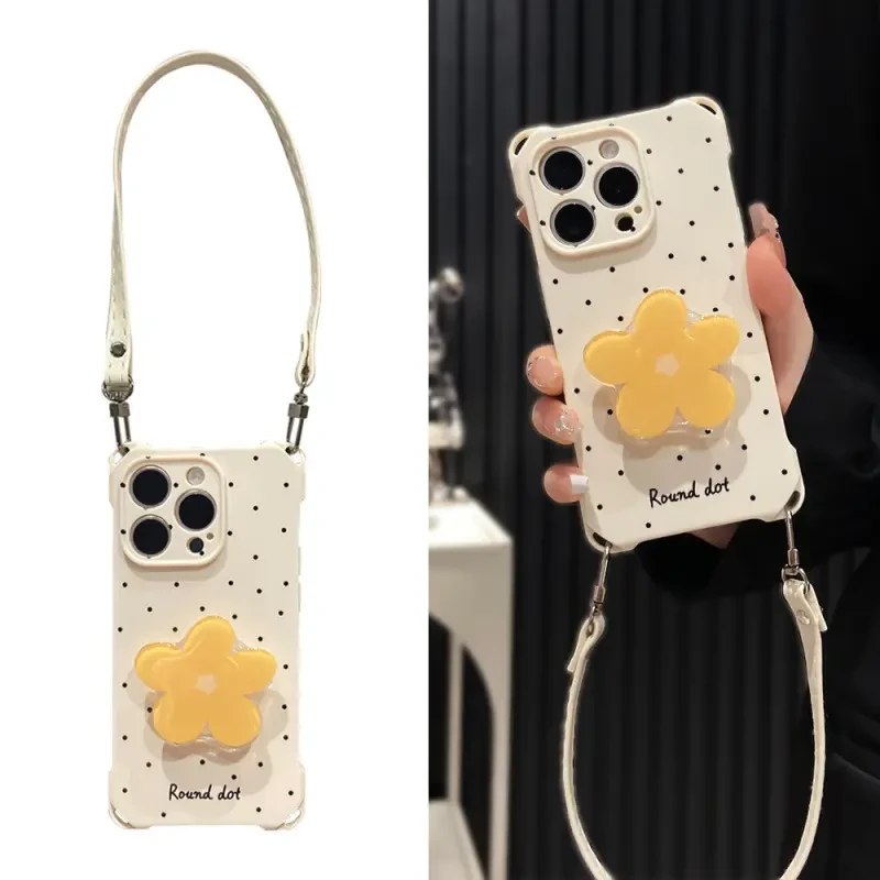 花朵支架适用苹果16promax手机壳挂绳iPhone15防摔14可爱13全小众