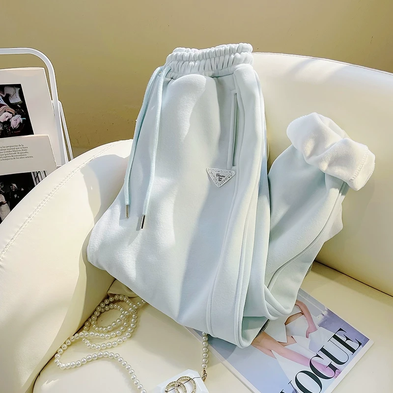 重磅加绒宽松运动百搭休闲裤女秋冬新款小个子高腰显瘦束脚卫裤