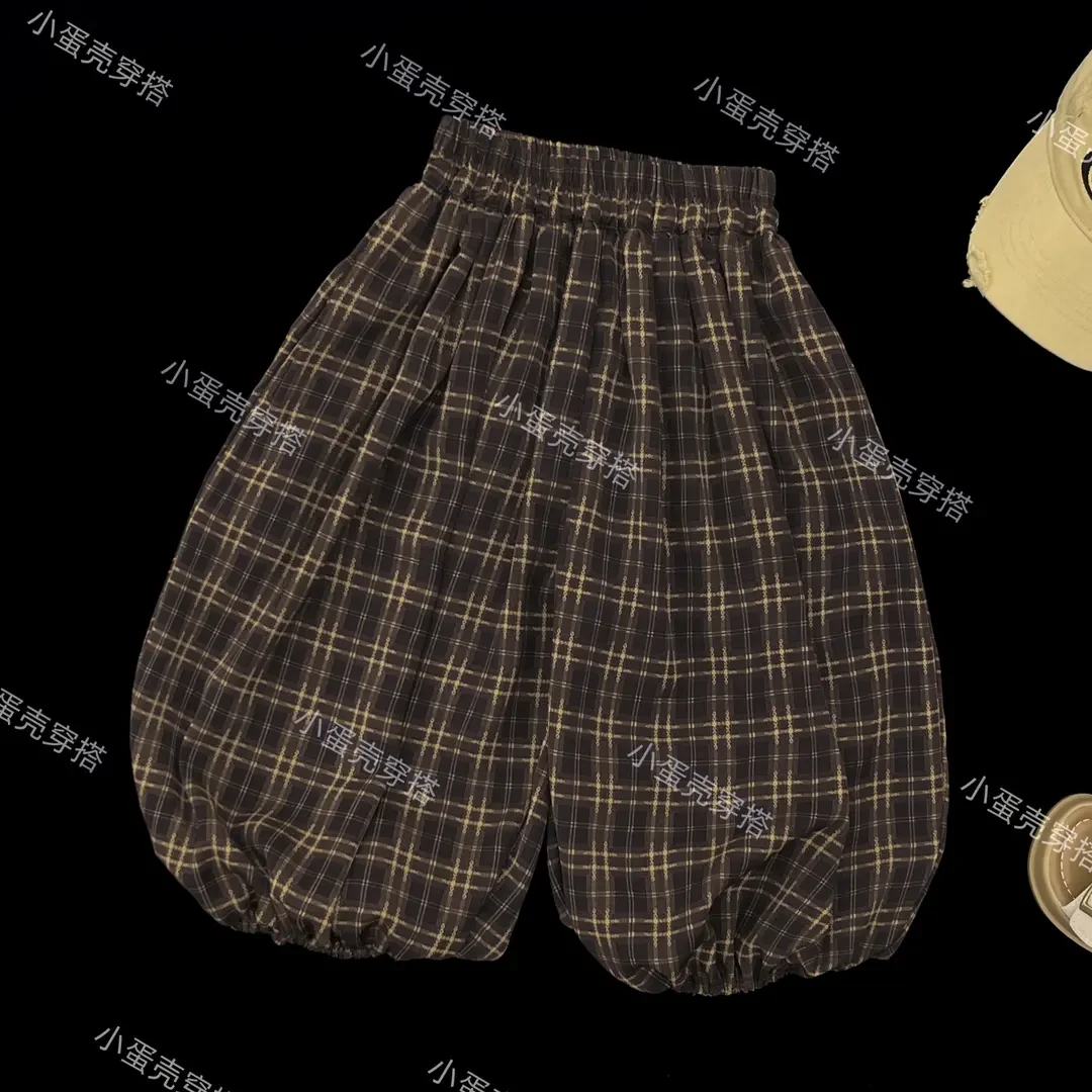 【小蛋壳】【现货】儿童夏季韩版时尚薄款冰冰裤灯笼裤洋气格纹防蚊裤