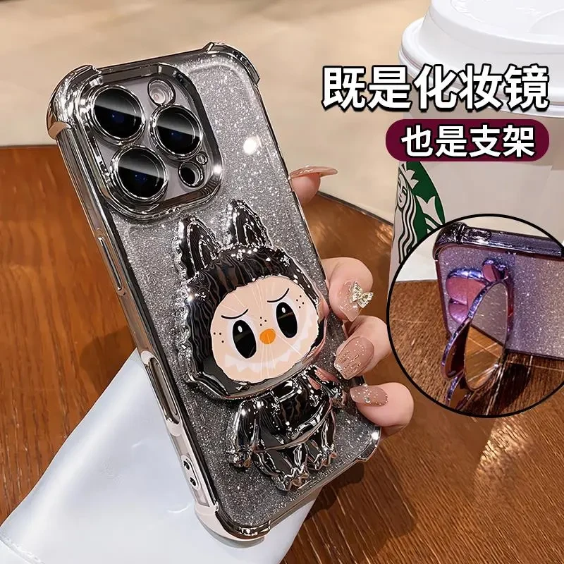 拉布布镜子支架适用苹果16手机壳新款iPhone15/14气囊防摔13全包