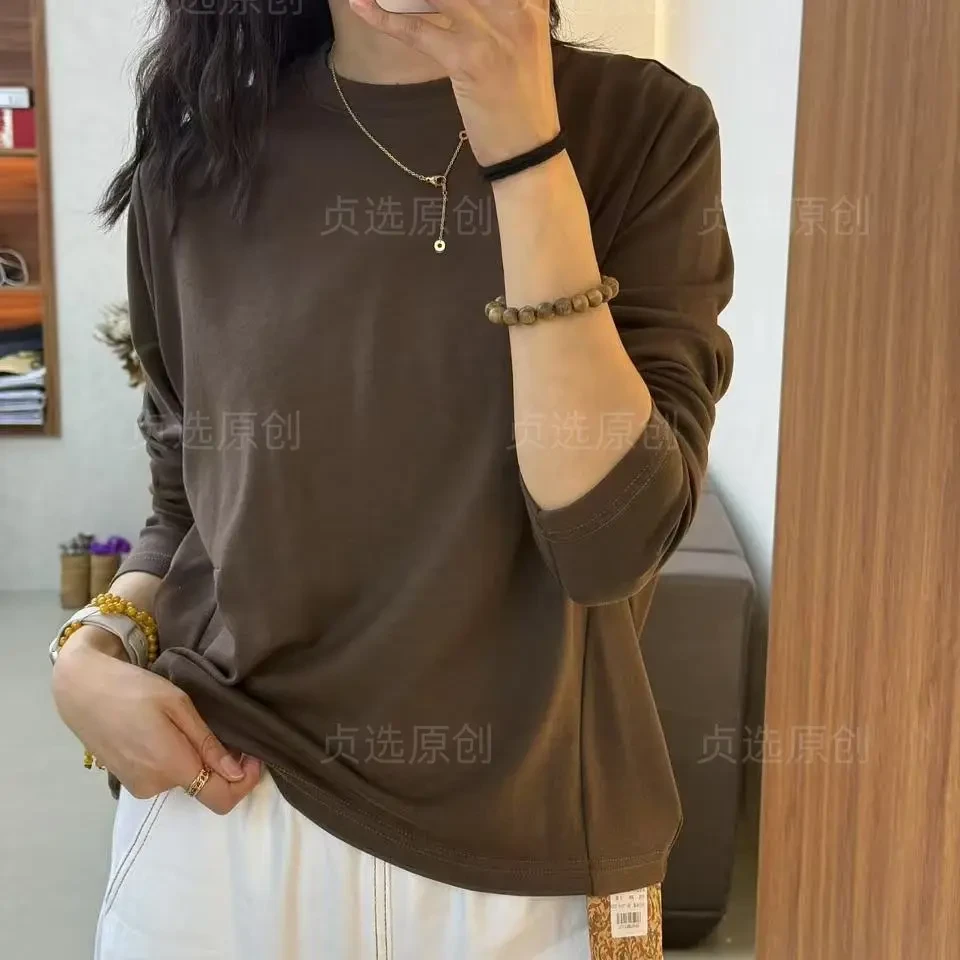 6098-春季圆领长袖打底衫时尚百搭显瘦女士休闲T恤上衣