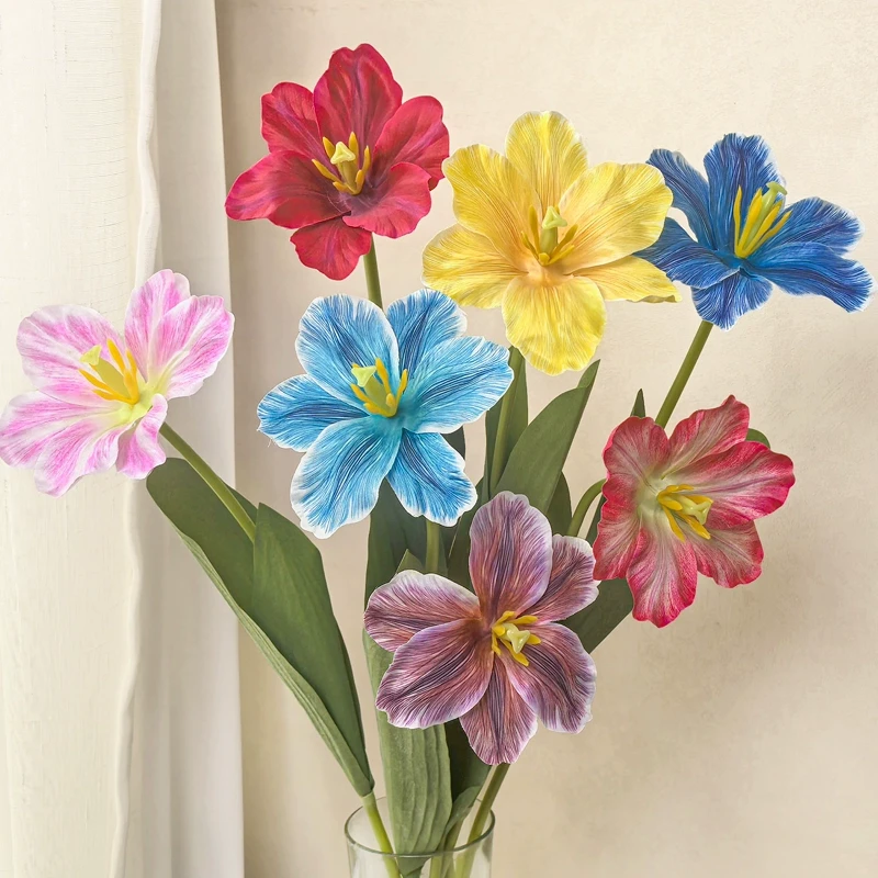 【花二妹】吸色郁金香假花彩色丝网仿生花插花材料花店花艺装饰资材