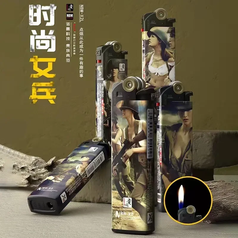 砂轮打火机静音无声加厚防爆滑轮火石齿轮创意个性一次性打火机