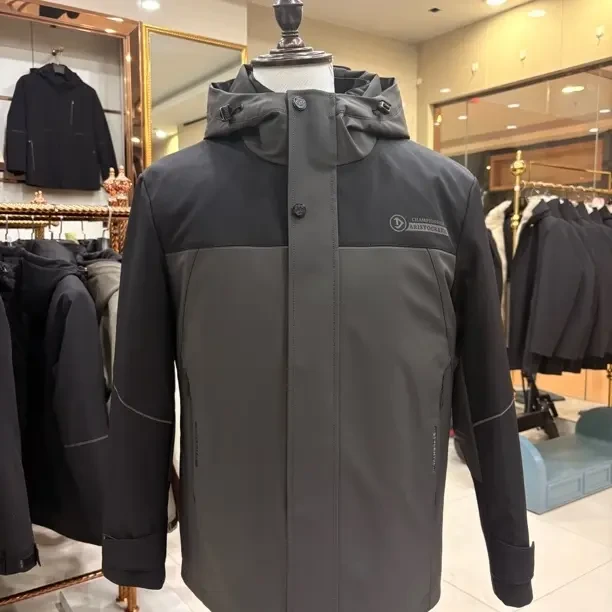 连帽貂皮鸭绒内胆休闲风外穿男款冬季派克服