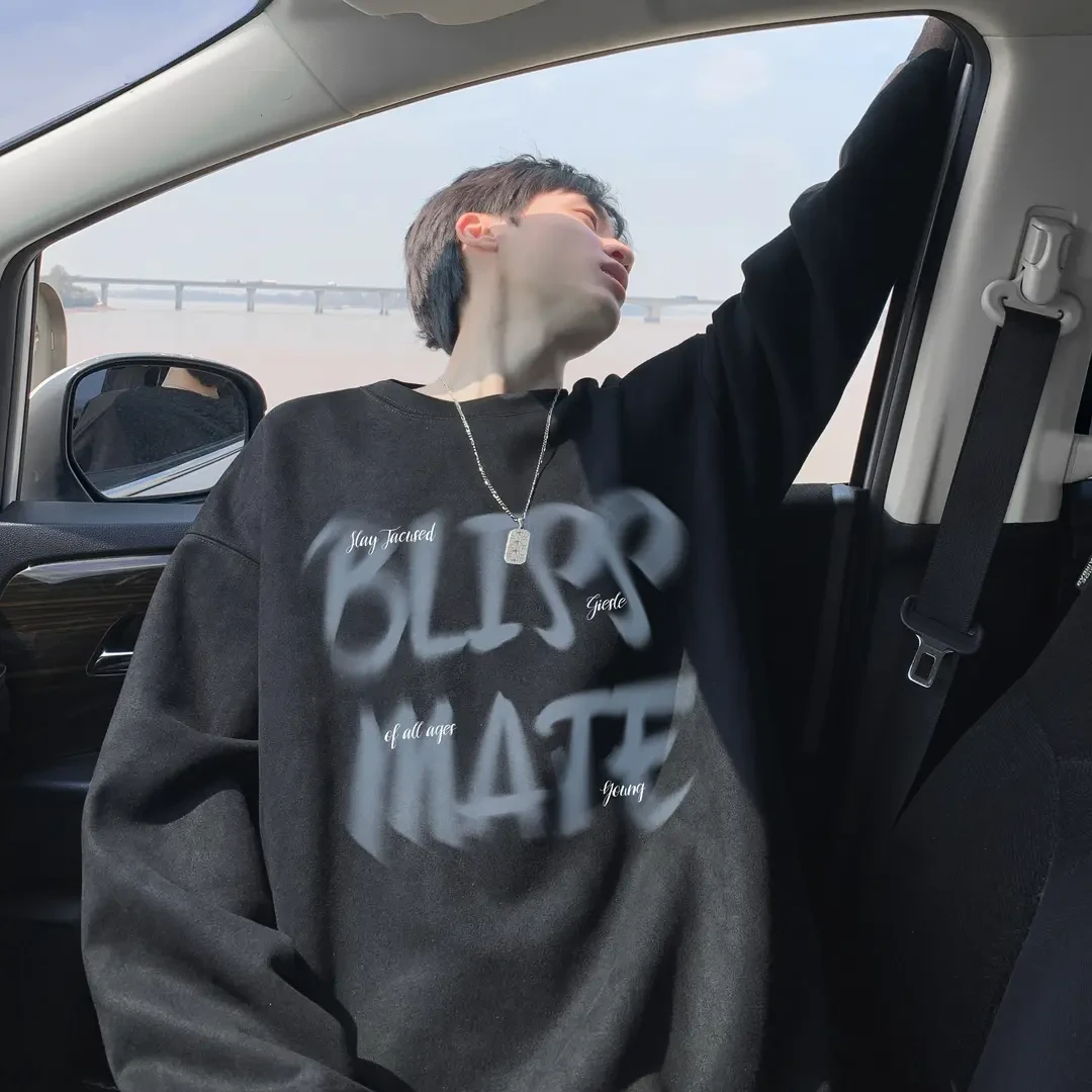 秋季新款潮流高街字母印花圆领重磅卫衣情侣百搭男女同款宽松上衣