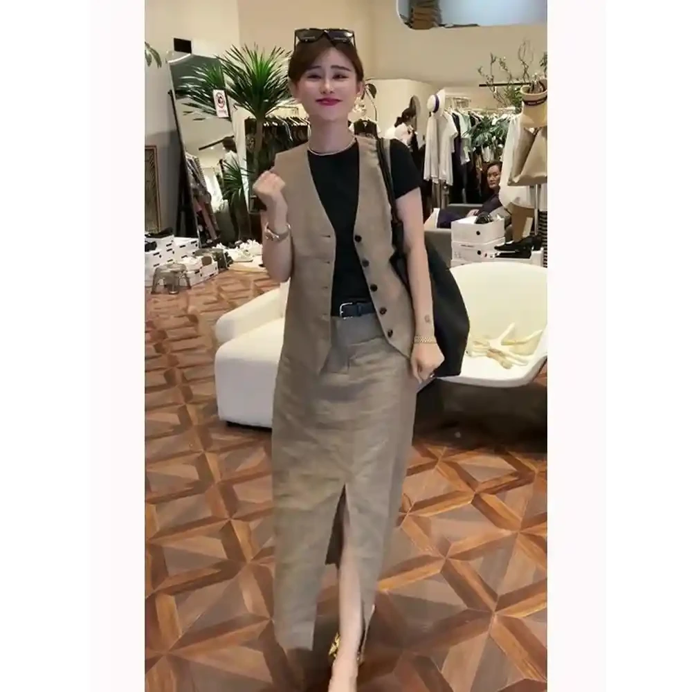 夏季新款女装港风气质高级感减龄洋气时尚马甲半身裙职业两件套装