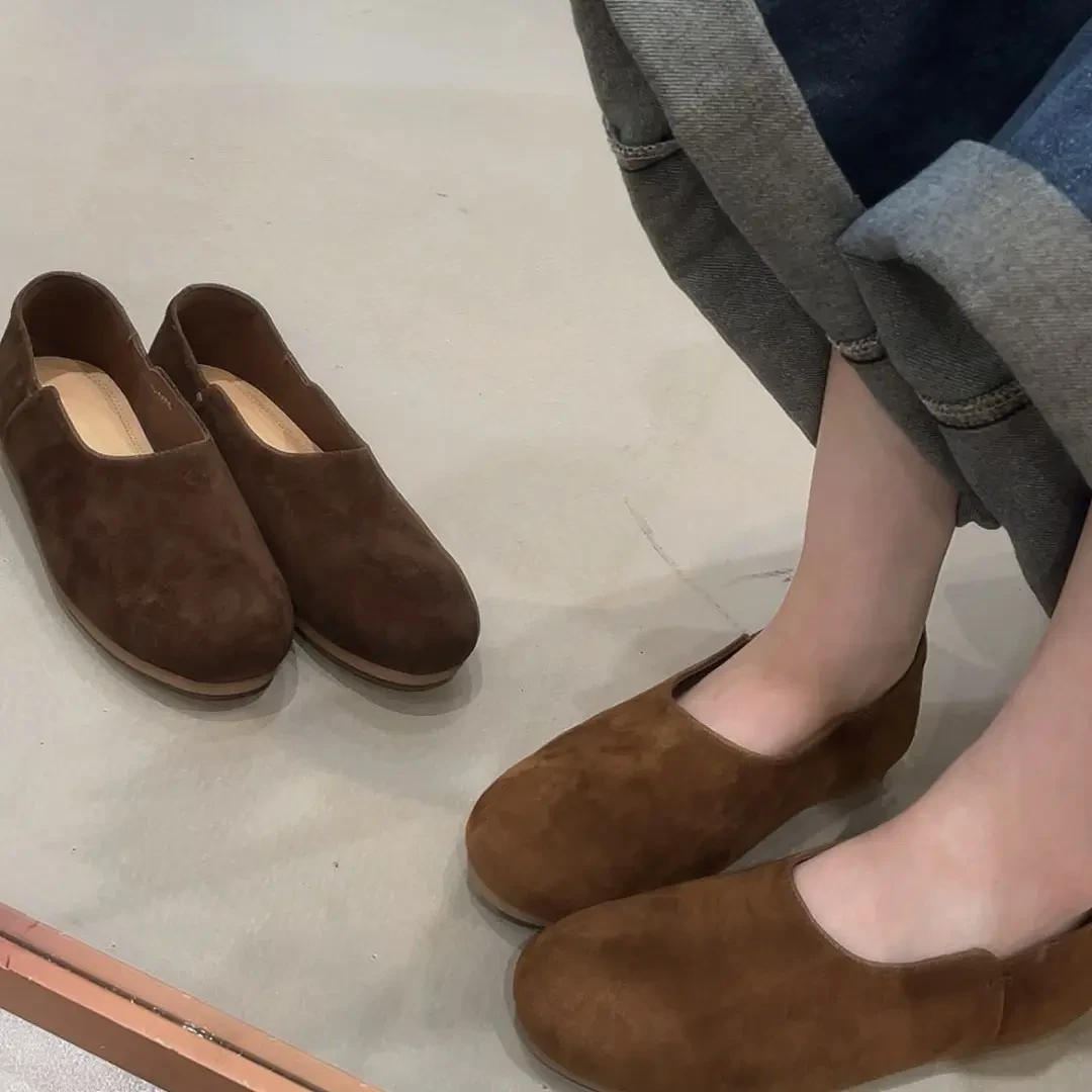 【超舒服】全皮手工复古单鞋圆头懒人鞋秋季豆豆鞋平底吸汗