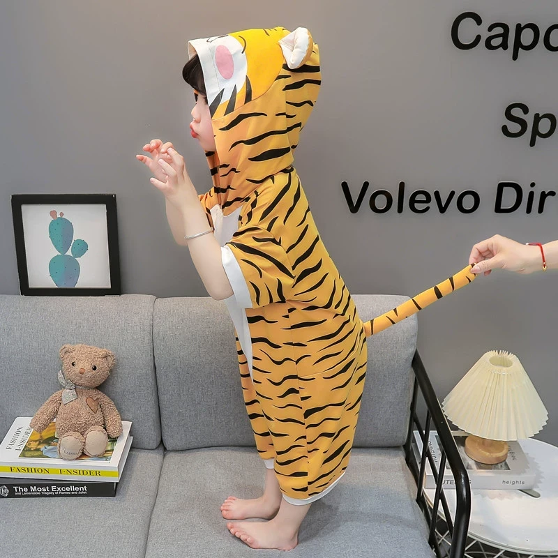 儿童睡衣夏季薄款短袖男童女童连体家居服幼儿园六一老虎表演服装
