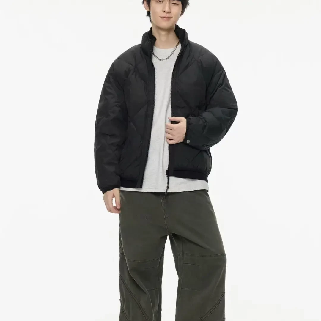 冬季美式复古立领白鸭绒保暖针织宽松潮流休闲男士羽绒外套