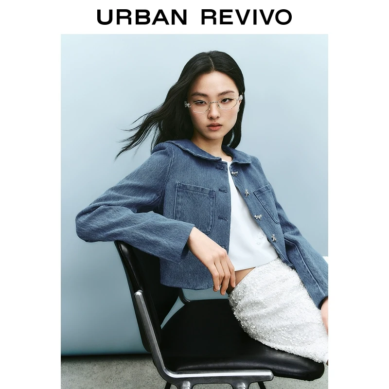 UR2025春季新款女装欧若风学院减龄蝴蝶级纽扣牛仔外套UYY850017