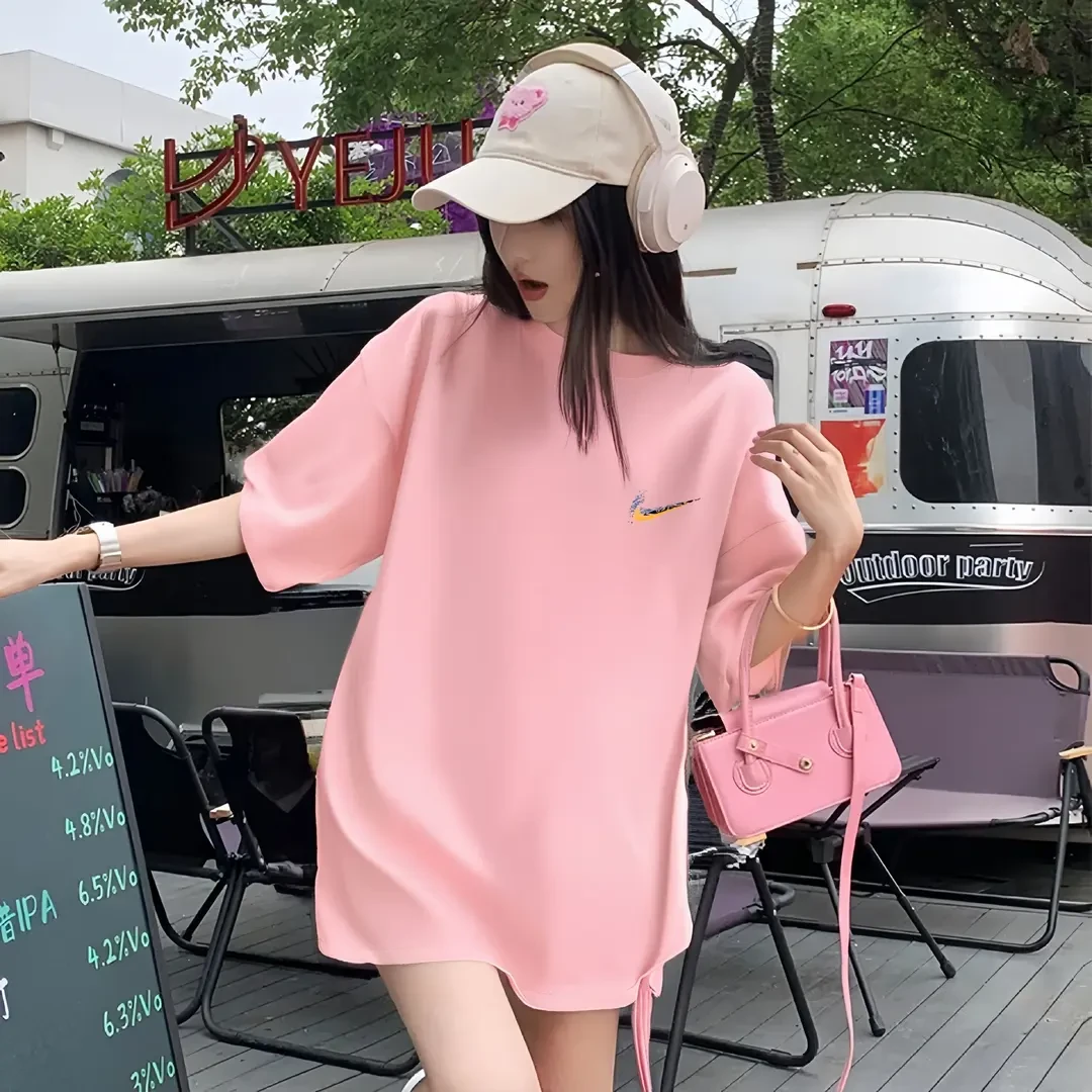 旗舰店奥特莱斯正品百搭夏季宽松韩版显瘦纯棉半袖小众印花设计感