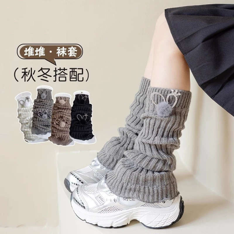 女童袜套秋冬季宝宝韩版甜美护膝花边堆堆袜儿童加厚针织小腿护套