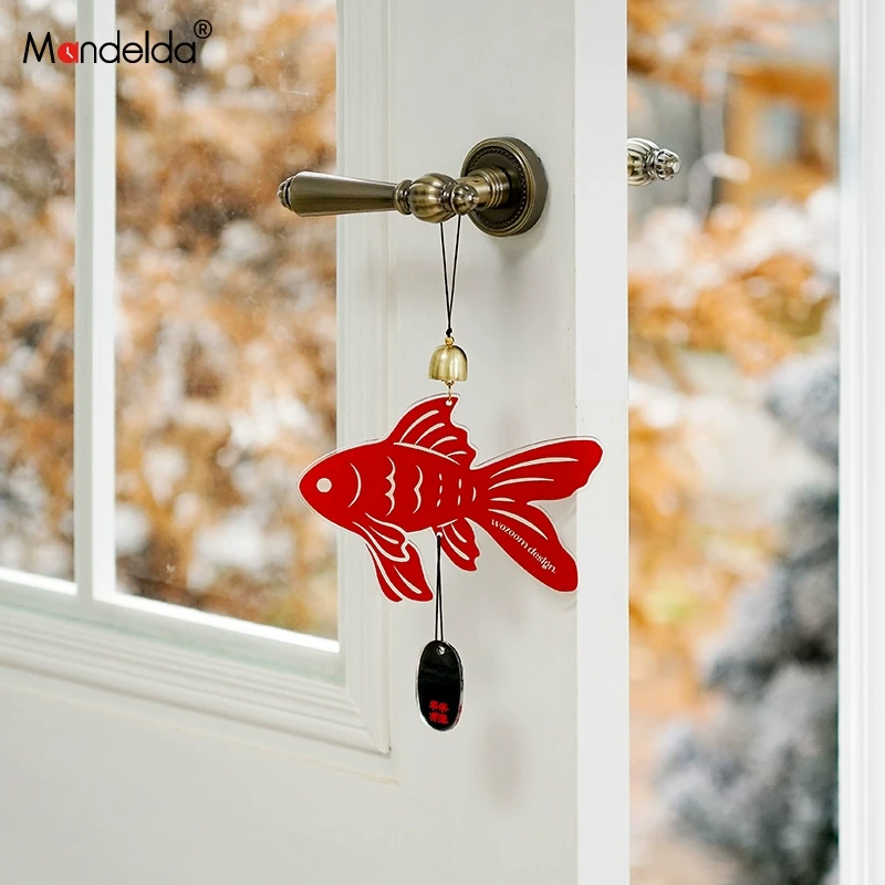 Mandelda年年有鱼风铃创意挂饰门把手挂牌家用卧室可爱装饰挂件