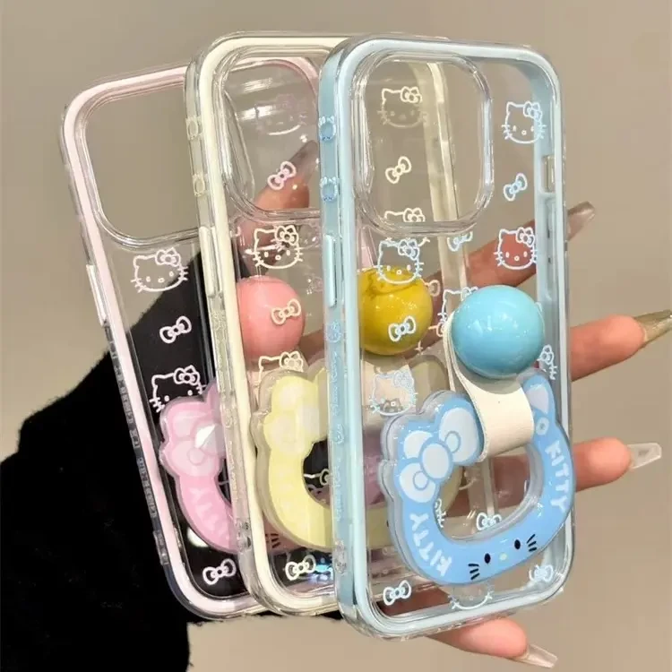 卡通线条猫咪表情指环扣适用iphone16promax手机壳苹果15支架14女