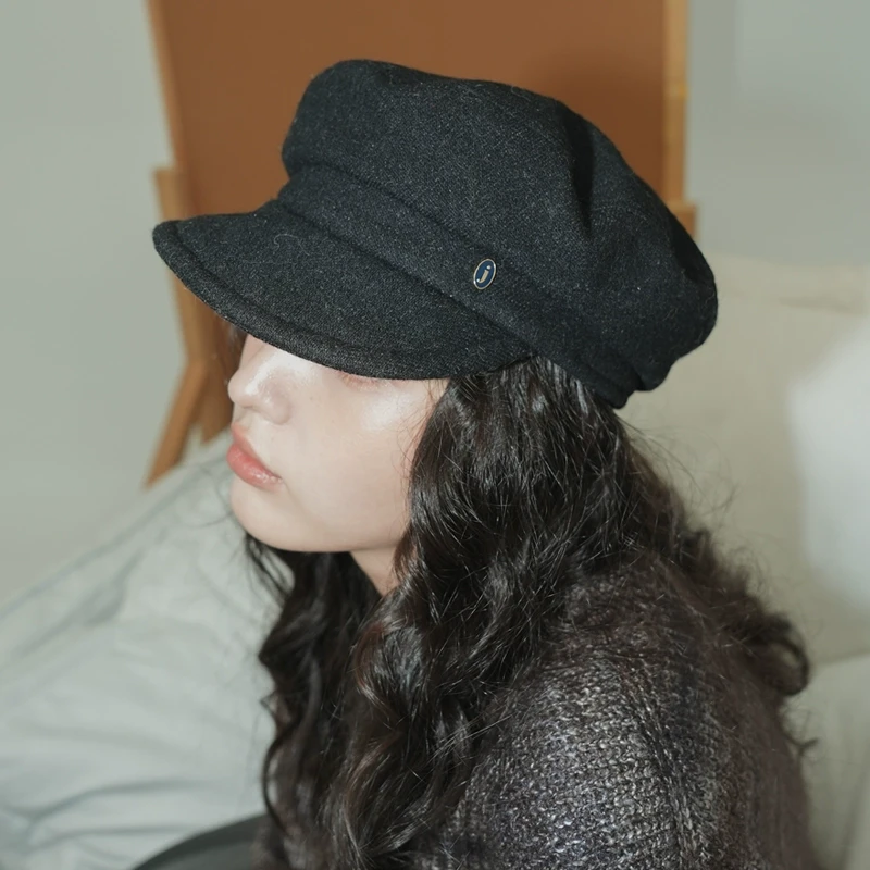 JOJOKUR2024秋冬新品黑色百搭圆顶造型羊毛贝雷帽显脸小报童帽