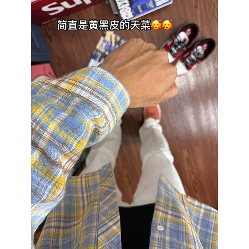 蓝色磨毛格子衬衫男夏季薄款美式复古外套cleanfit防晒长袖衬衣