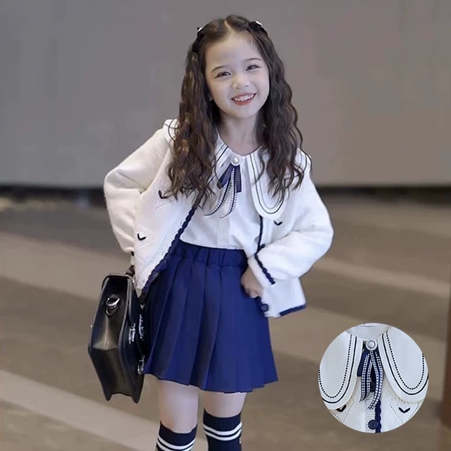女童套装开衫百褶裙毛衣春秋装制服学院新款2025风二三件套儿童jk